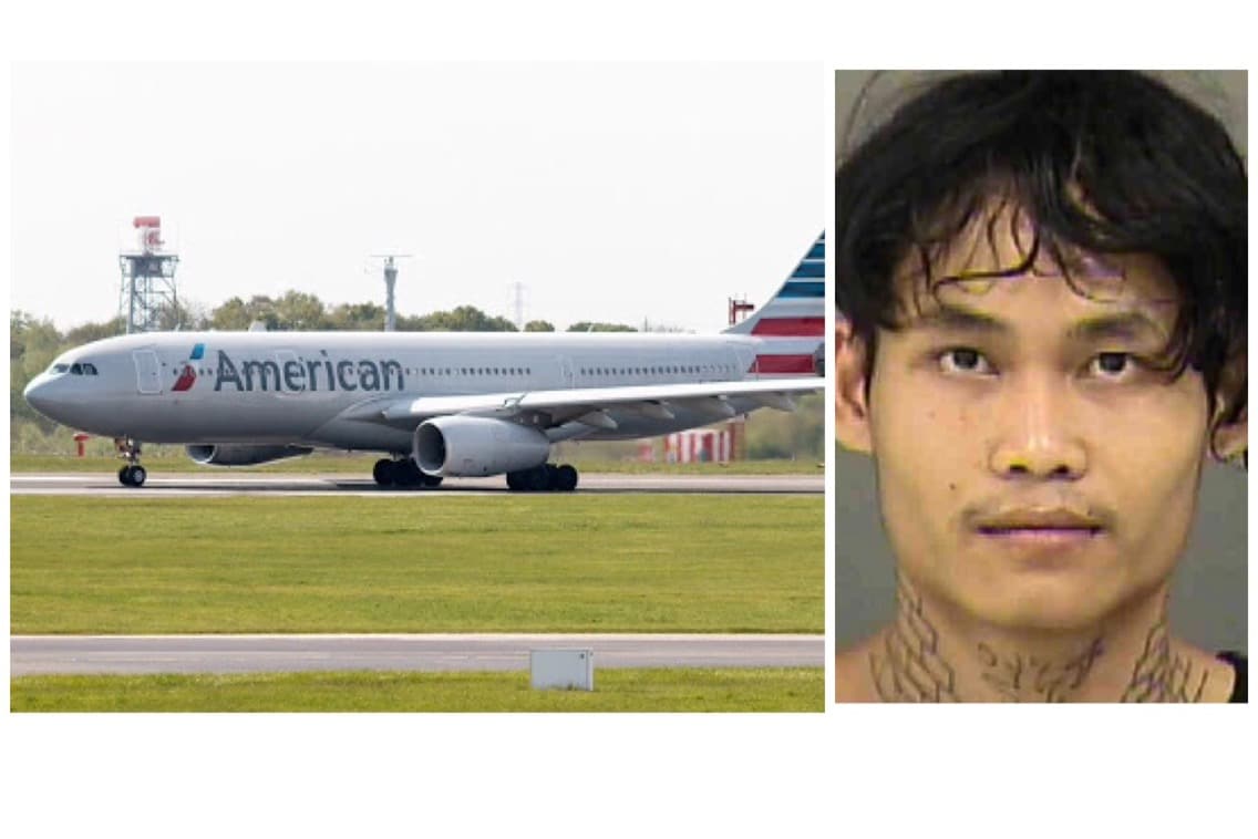 A man is accused of trying to bite a flight attendant before jumping out of a plane onto the tarmac