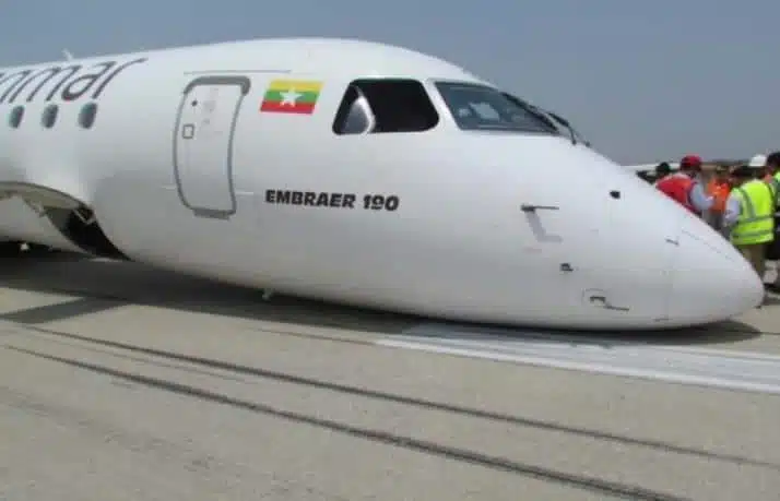 Myanmar passenger jet lands safely after landing gear fails