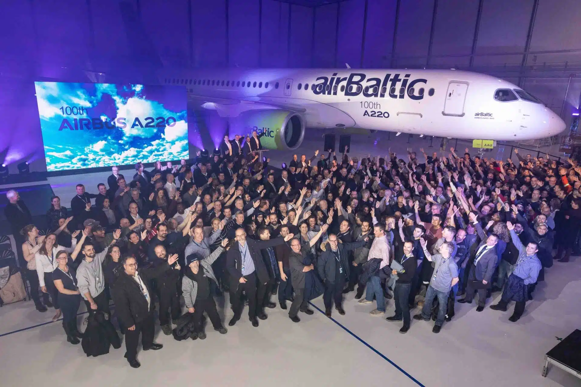 Airbus celebrates the 100th A220 aircraft produced