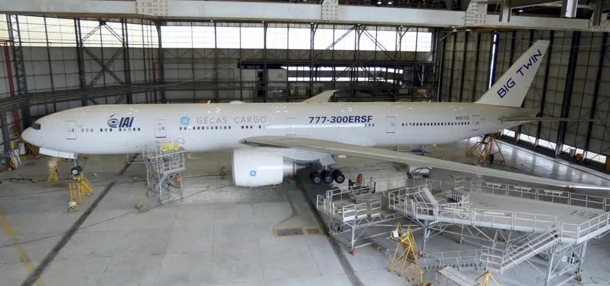 Converting a Boeing 777-300ER passenger aircraft into a freighter