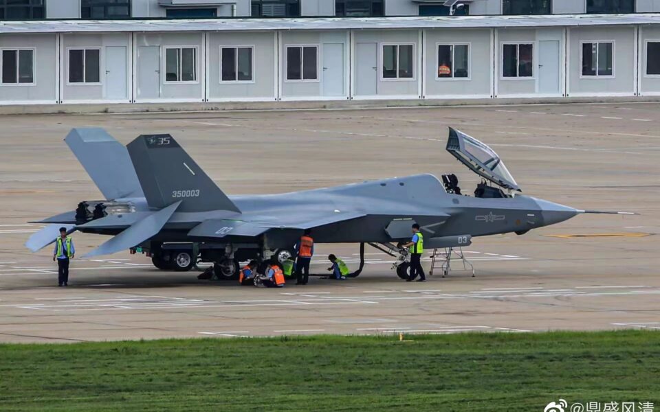 China displays the most recent J-35 stealth fighter with a new jet engine. WS-21