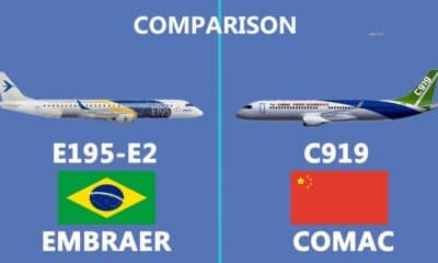 Aircraft comparisons between the Chinese C919 and the Embraer E195-E2.