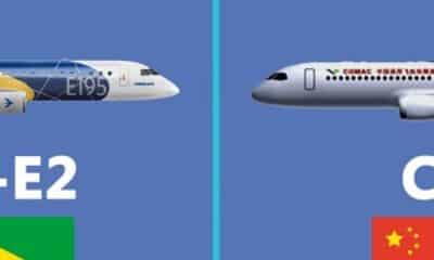 Aircraft comparisons between the Chinese C919 and the Embraer E195-E2.