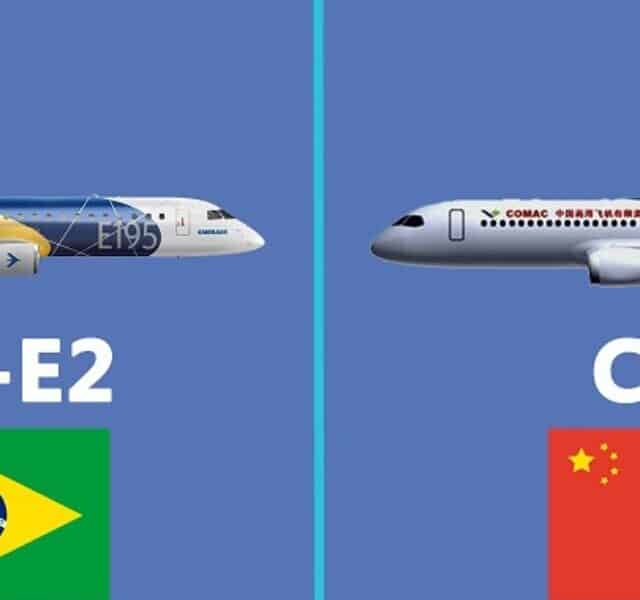 Aircraft comparisons between the Chinese C919 and the Embraer E195-E2.