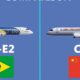 Aircraft comparisons between the Chinese C919 and the Embraer E195-E2.