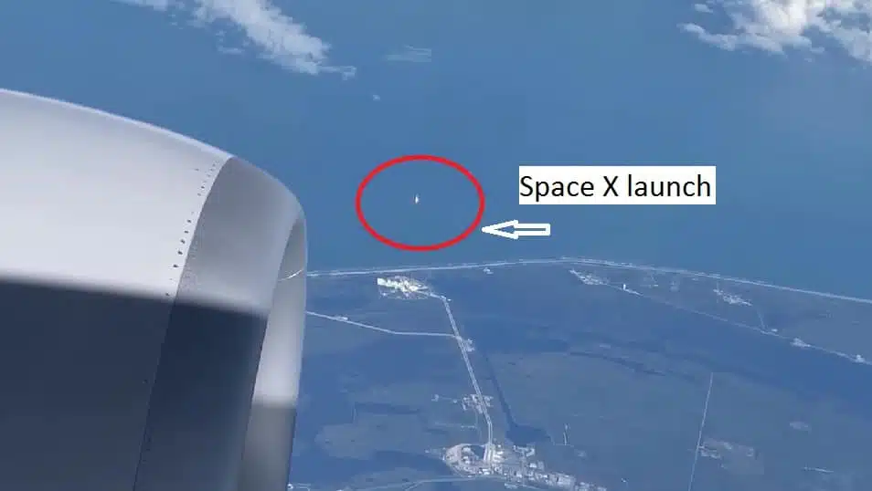 Passenger spotted the incredible launch of space X while in flight.