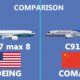 Aircraft comparisons between the Chinese-built comac C919 and the Boeing 737 max 8 