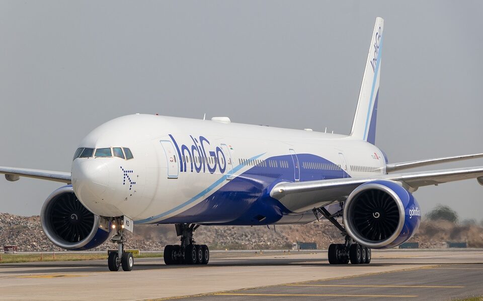 First-time landing of a Boeing 777 widebody by Indigo in Delhi. Its employees graciously received planes.