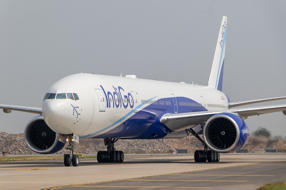 First-time landing of a Boeing 777 widebody by Indigo in Delhi. Its employees graciously received planes.