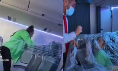 Passenger uses cling wrap to transform economy seat into ‘business class seat