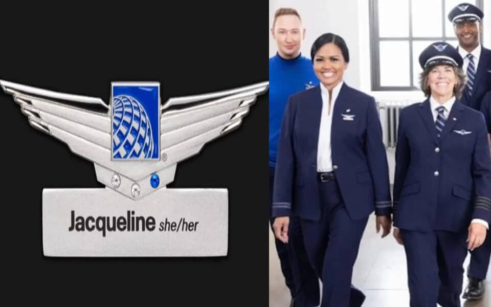 United unveils its brand new flight attendant uniforms to include a name tag with pronouns 