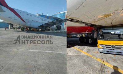 Emirates A380 superjumbo was damaged by a ground vehicle in Moscow