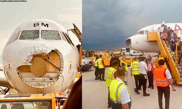 Severe Hailstorm Damages Nose and Cockpit Windows of Austrian Airlines Flight