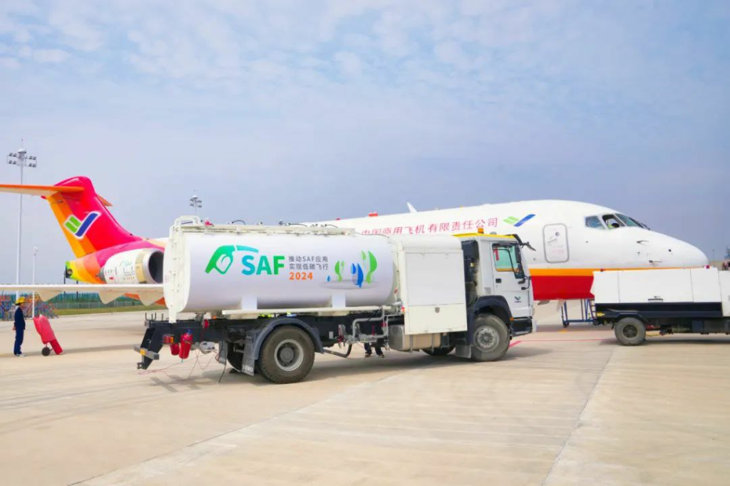 COMAC's ARJ21 Aircraft being refuelled with SAF for its first flight on SAF 