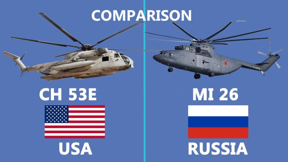 Comparison of Russian Mi 26 vs Sikorsky CH 53E World's two largest Helicopter